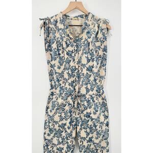 Matta Surma Bloom Beige Block Print Tan Blue Floral Jumpsuit Pantsuit XS